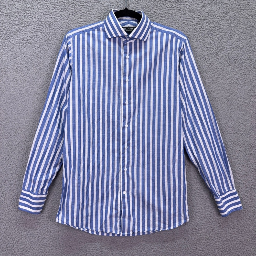 Spier & Mackay Shirt Men 14.5 Blue White Stripe Handmade Slim Fit Office Preppy